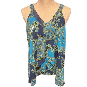 Apt. 9 Vibrant Blue and Green Lightweight Paisley Print Patterned Blouse